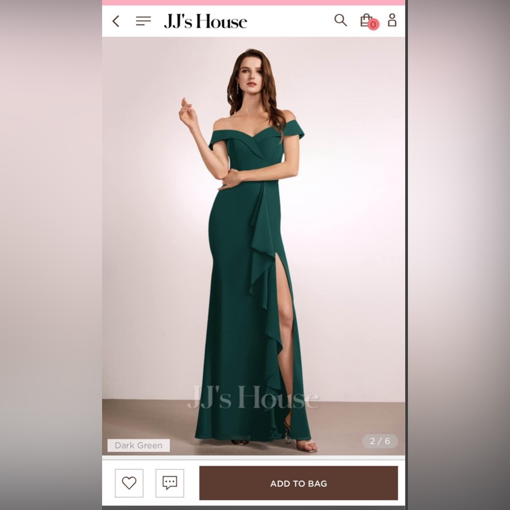 JJs House Dark Green Off-Shoulder Bridesmaid Dress